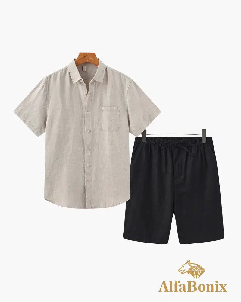 Old Money Linen Combo (Shorts) Beige / Black / S