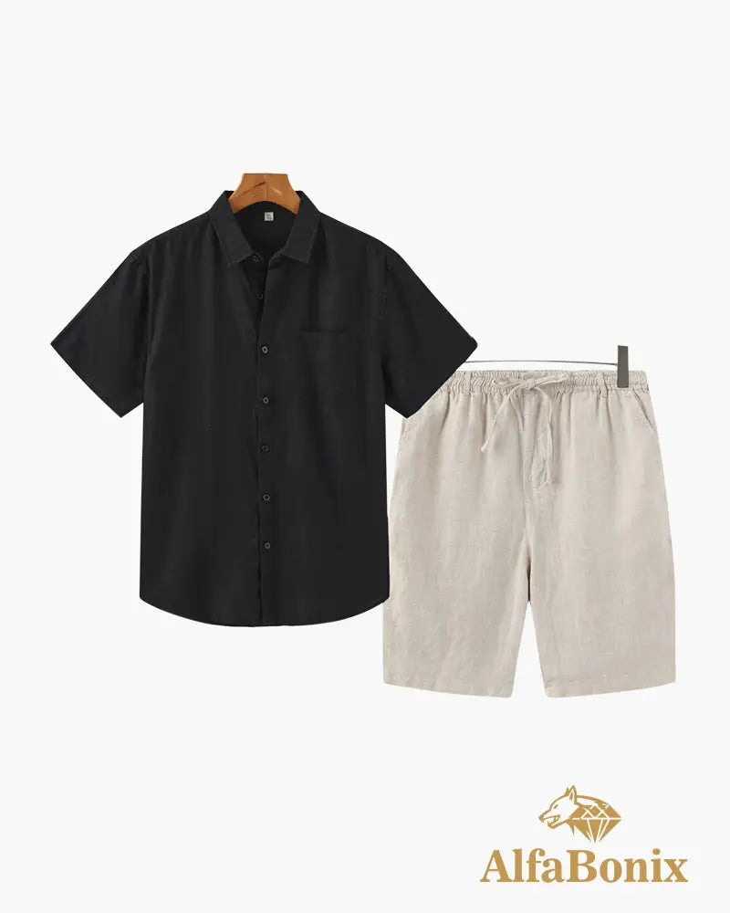 Old Money Linen Combo (Shorts) Black / Beige / S
