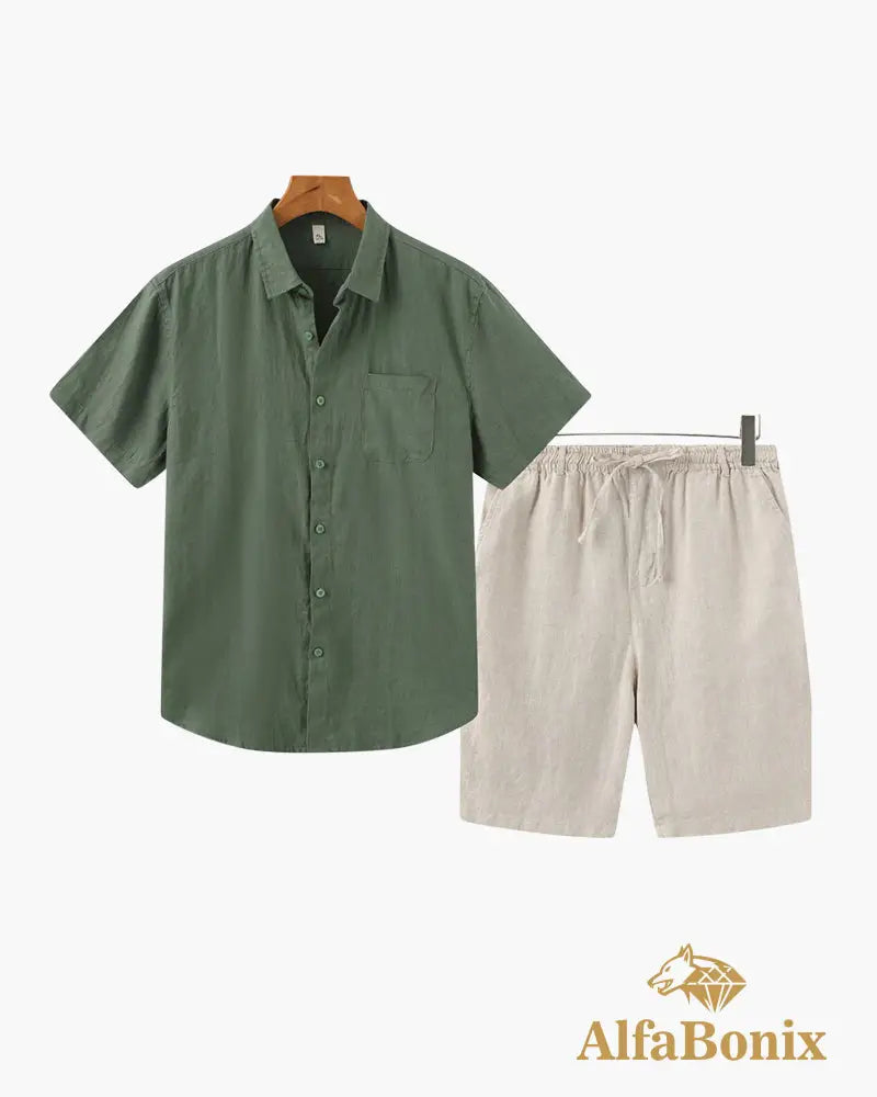 Old Money Linen Combo (Shorts) Green / Beige / S