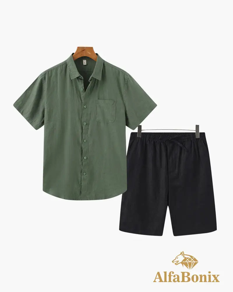 Old Money Linen Combo (Shorts) Green / Black / S