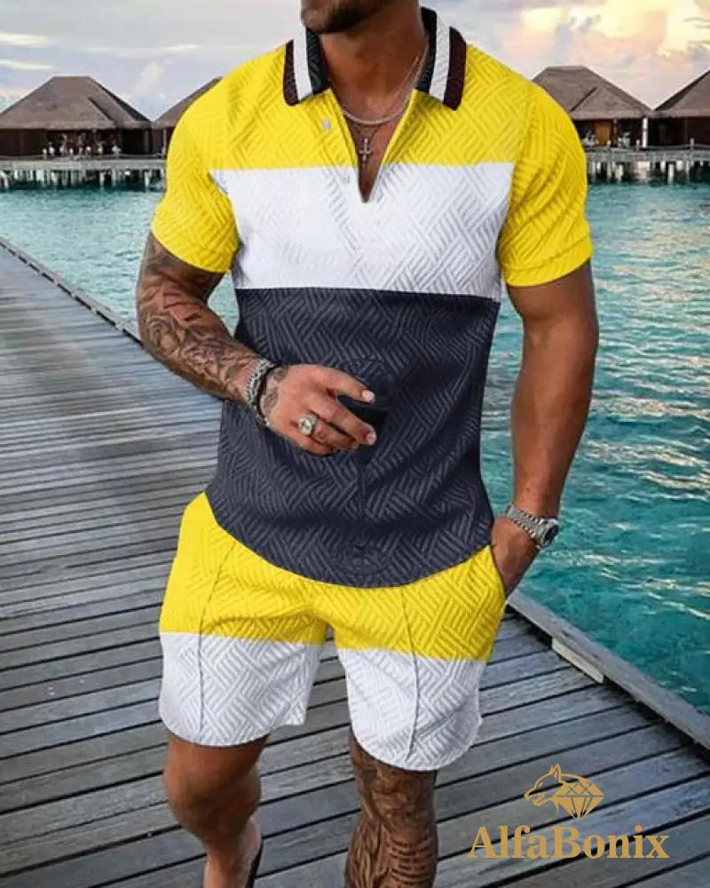 Mens Casual Mellow Yellow Polo Suit M