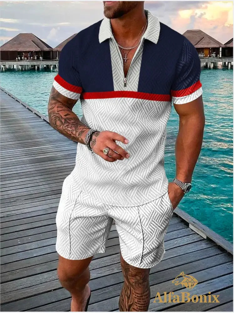 Mens Casual Namebrand Pattern Printed Polo Suit M
