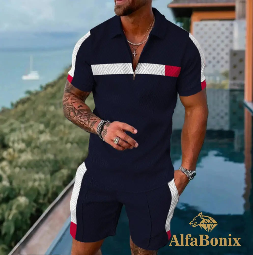 Mens Casual Thrift Pattern Printed Polo Suit M