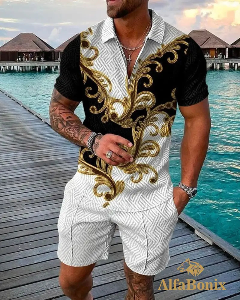 Mens Casual Printed Polo Suit M