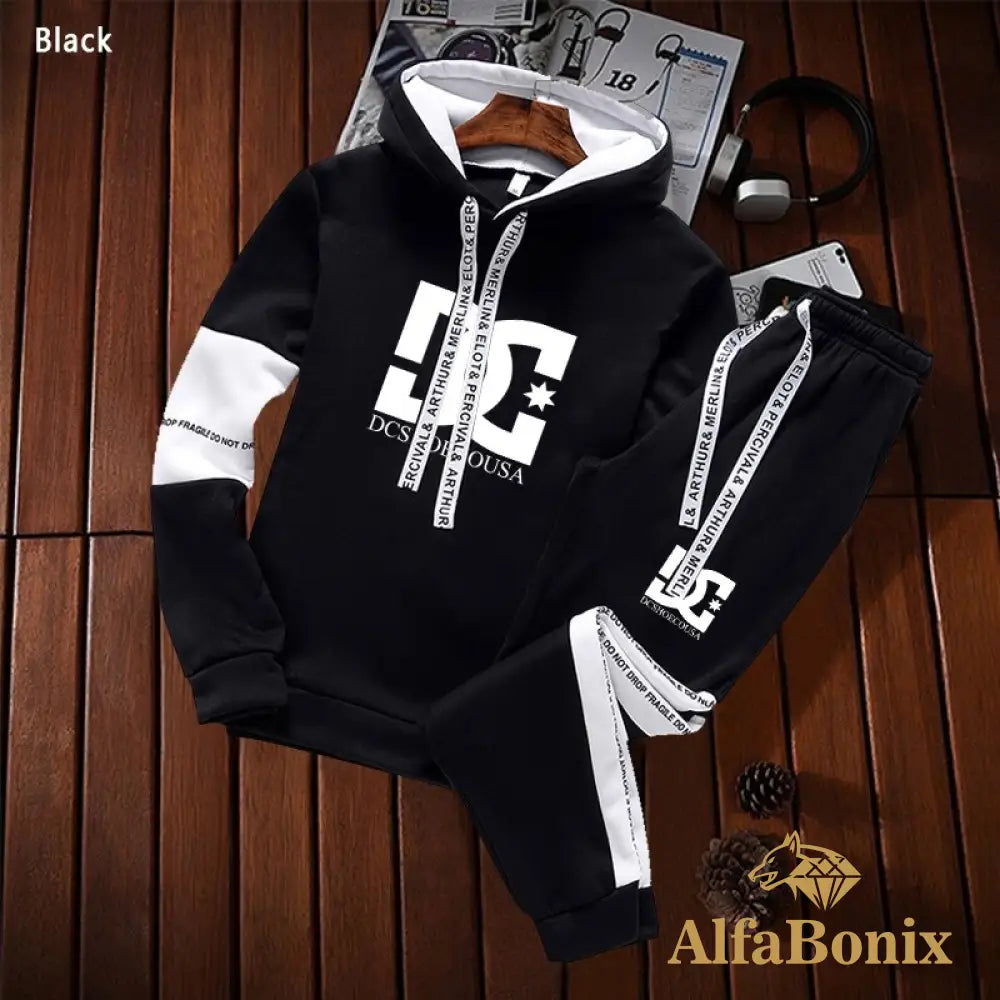 2023 Newest Men&#39;S Long Sleeve Hoodie + Sports Pants Set Fashion Tracksuit Pullover Sweater Tops
