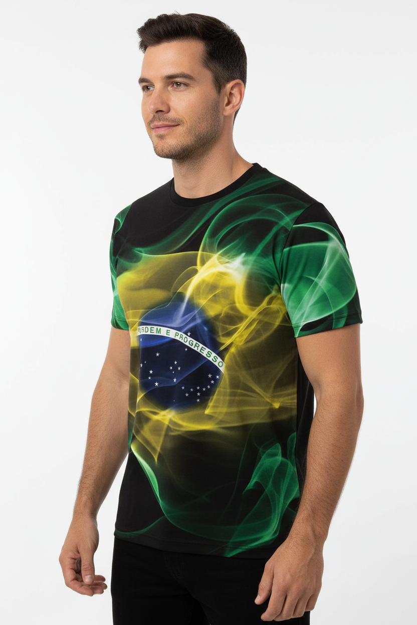Homem brasileiro 3/4, camiseta gola redonda