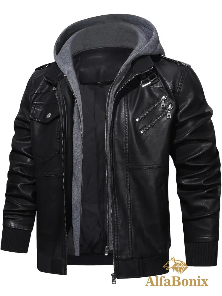 Men’s Premium Hooded Jacket - Casual Style Zip-Up with Multiple Pockets Black Regular Fit Long Sleeve Polyester Lining
