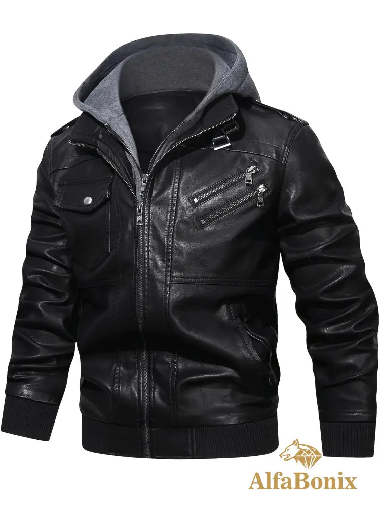 Men’s Premium Hooded Jacket - Casual Style Zip-Up with Multiple Pockets Black Regular Fit Long Sleeve Polyester Lining