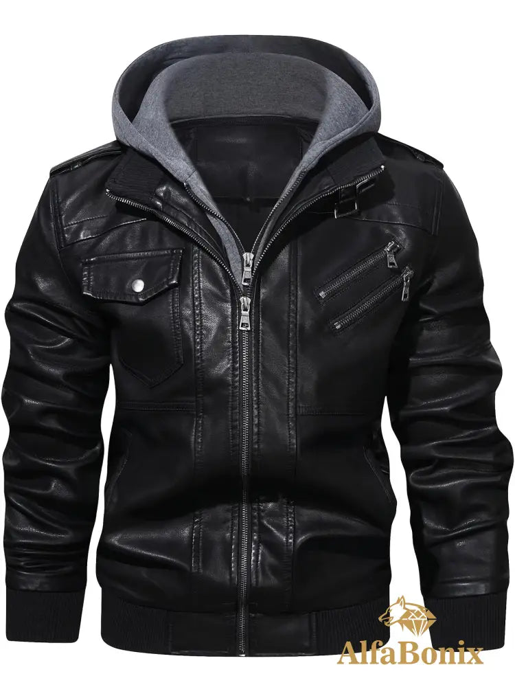 Men’s Premium Hooded Jacket - Casual Style Zip-Up with Multiple Pockets Black Regular Fit Long Sleeve Polyester Lining