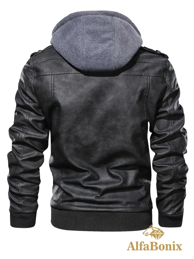 Men’s Premium Hooded Jacket - Casual Style Zip-Up with Multiple Pockets Black Regular Fit Long Sleeve Polyester Lining