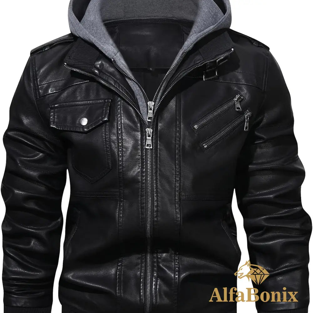Men’s Premium Hooded Jacket - Casual Style Zip-Up with Multiple Pockets Black Regular Fit Long Sleeve Polyester Lining