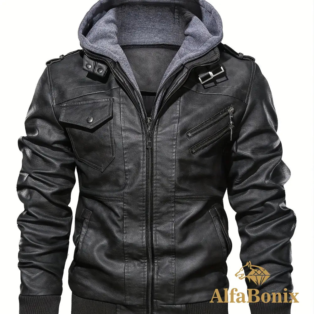 Men’s Premium Hooded Jacket - Casual Style Zip-Up with Multiple Pockets Black Regular Fit Long Sleeve Polyester Lining