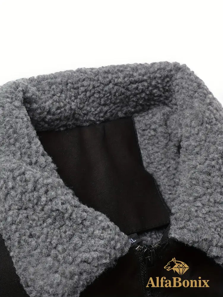 Men’s Winter Fleece-Lined Warm Jacket - Thick Casual Outdoor Coat with Pockets Turn- Collar & Zip-Up Closure Brown