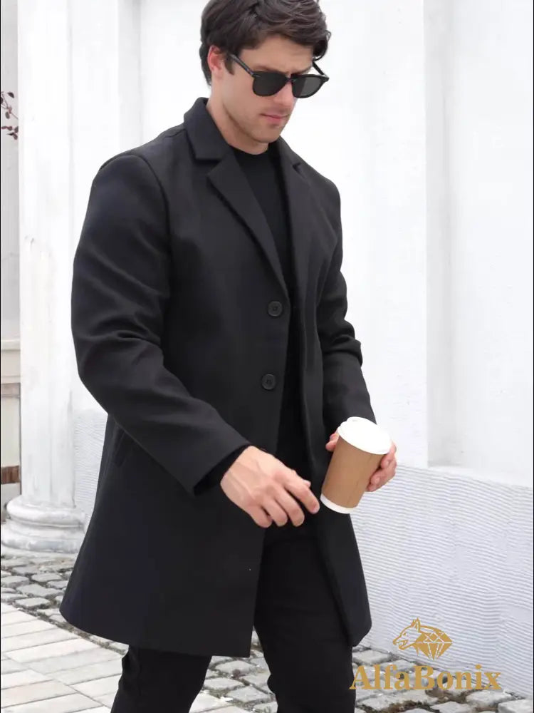 Men’S Classic Single-Breasted Trench Coat Polyester Solid Color Casual Lapel Collar Regular Fit Business Casual