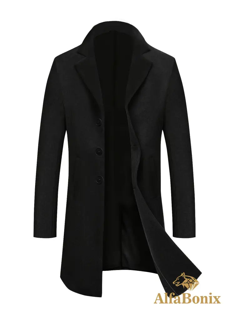 Men’S Classic Single-Breasted Trench Coat Polyester Solid Color Casual Lapel Collar Regular Fit Business Casual
