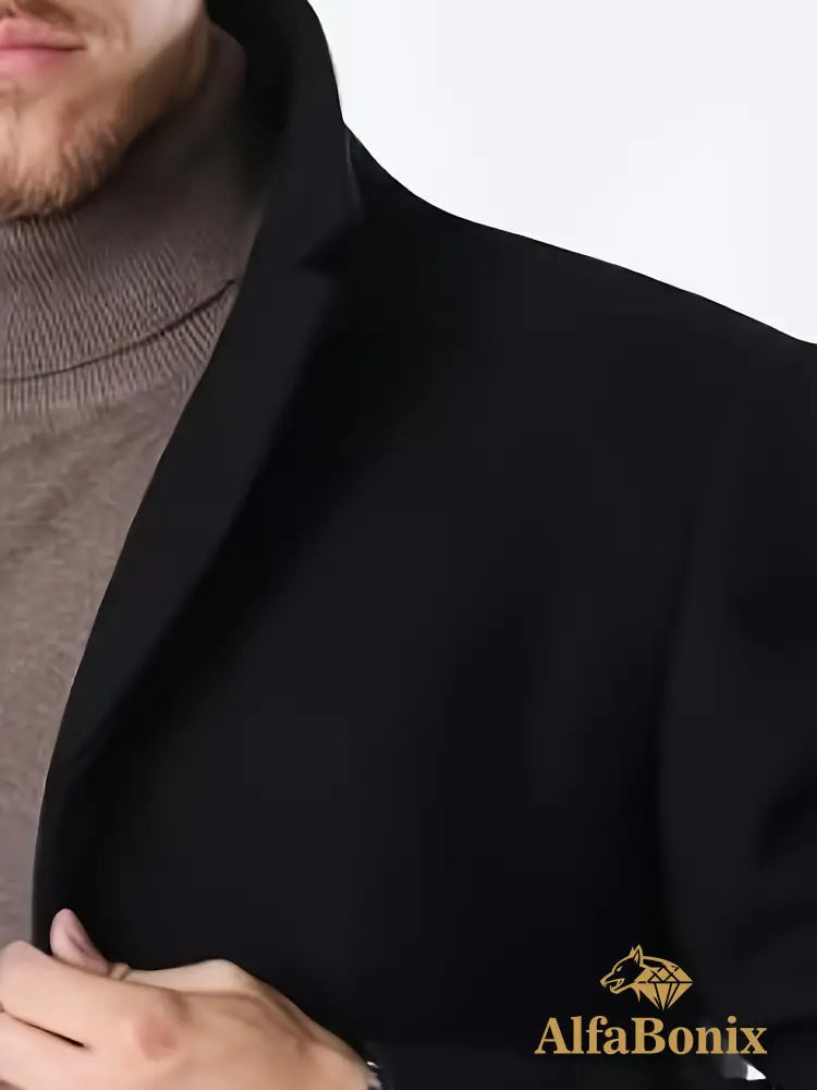 Men’S Classic Single-Breasted Trench Coat Polyester Solid Color Casual Lapel Collar Regular Fit Business Casual