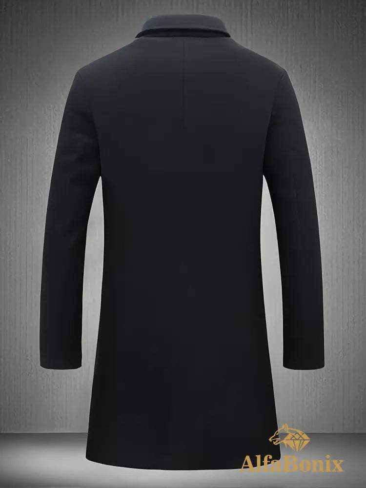 Men’S Classic Single-Breasted Trench Coat Polyester Solid Color Casual Lapel Collar Regular Fit Business Casual