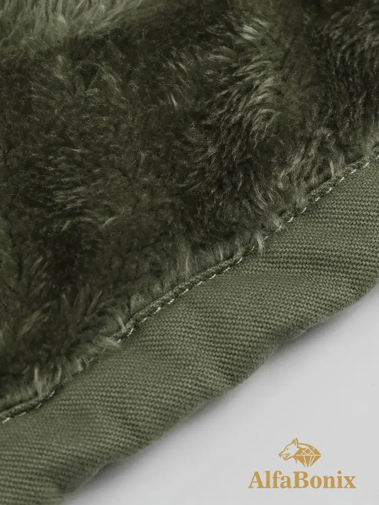 Men’S Fleece-Lined Hooded Windbreaker Jacket - Casual Warm Winter Coat with Multiple Pockets Zip-Up Design and