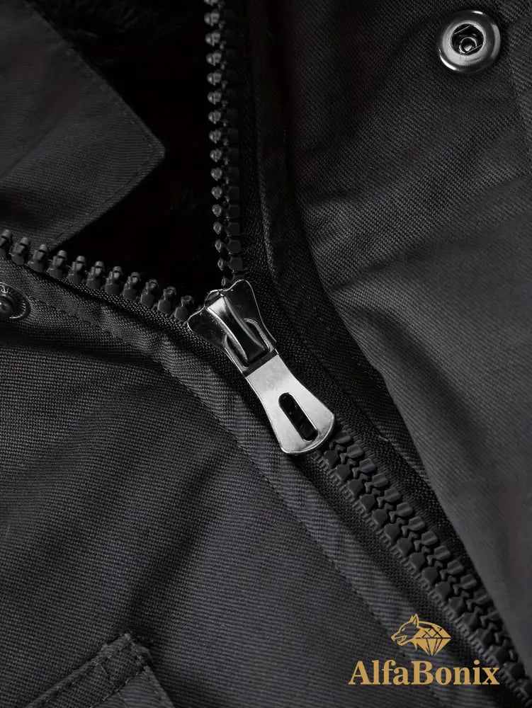 Men’S Fleece-Lined Hooded Windbreaker Jacket - Casual Warm Winter Coat with Multiple Pockets Zip-Up Design and