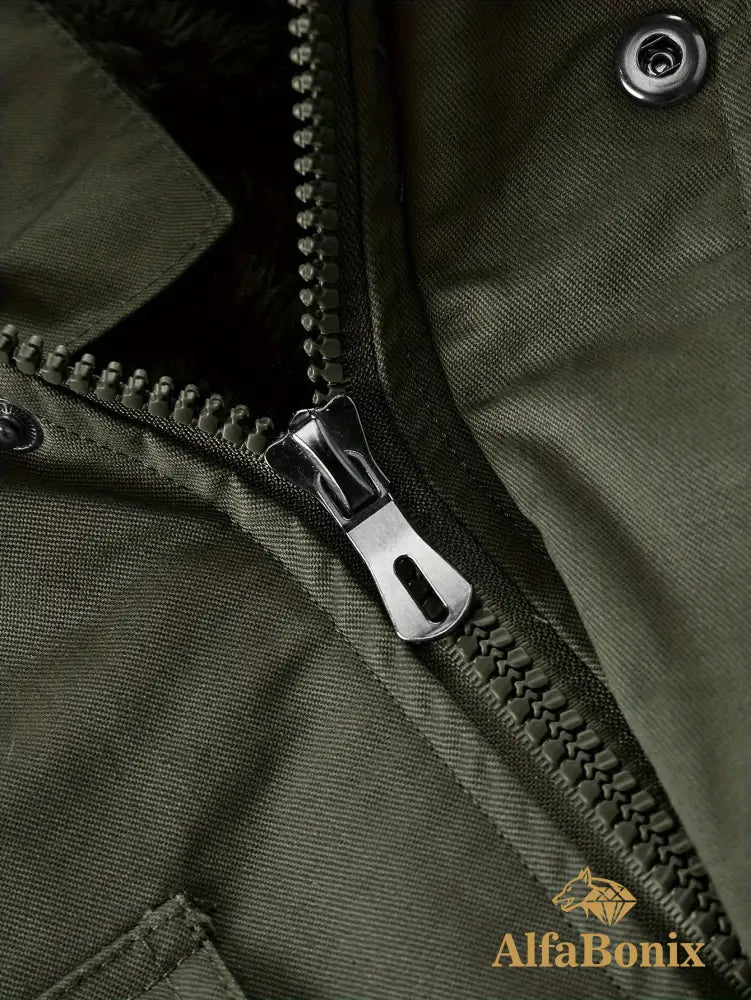 Men’S Fleece-Lined Hooded Windbreaker Jacket - Casual Warm Winter Coat with Multiple Pockets Zip-Up Design and