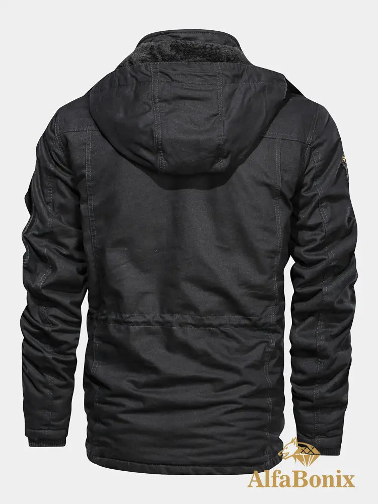 Men’S Fleece-Lined Hooded Windbreaker Jacket - Casual Warm Winter Coat with Multiple Pockets Zip-Up Design and