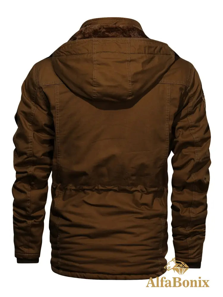 Men’S Fleece-Lined Hooded Windbreaker Jacket - Casual Warm Winter Coat with Multiple Pockets Zip-Up Design and
