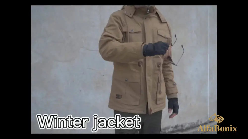 Men’S Fleece-Lined Hooded Windbreaker Jacket - Casual Warm Winter Coat with Multiple Pockets Zip-Up Design and