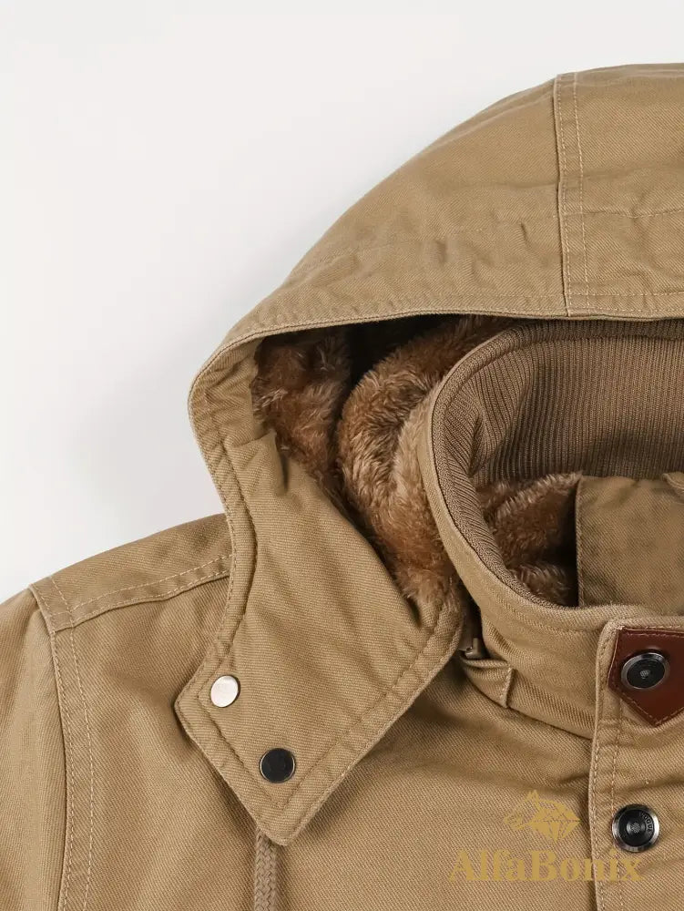 Men’S Fleece-Lined Hooded Windbreaker Jacket - Casual Warm Winter Coat with Multiple Pockets Zip-Up Design and