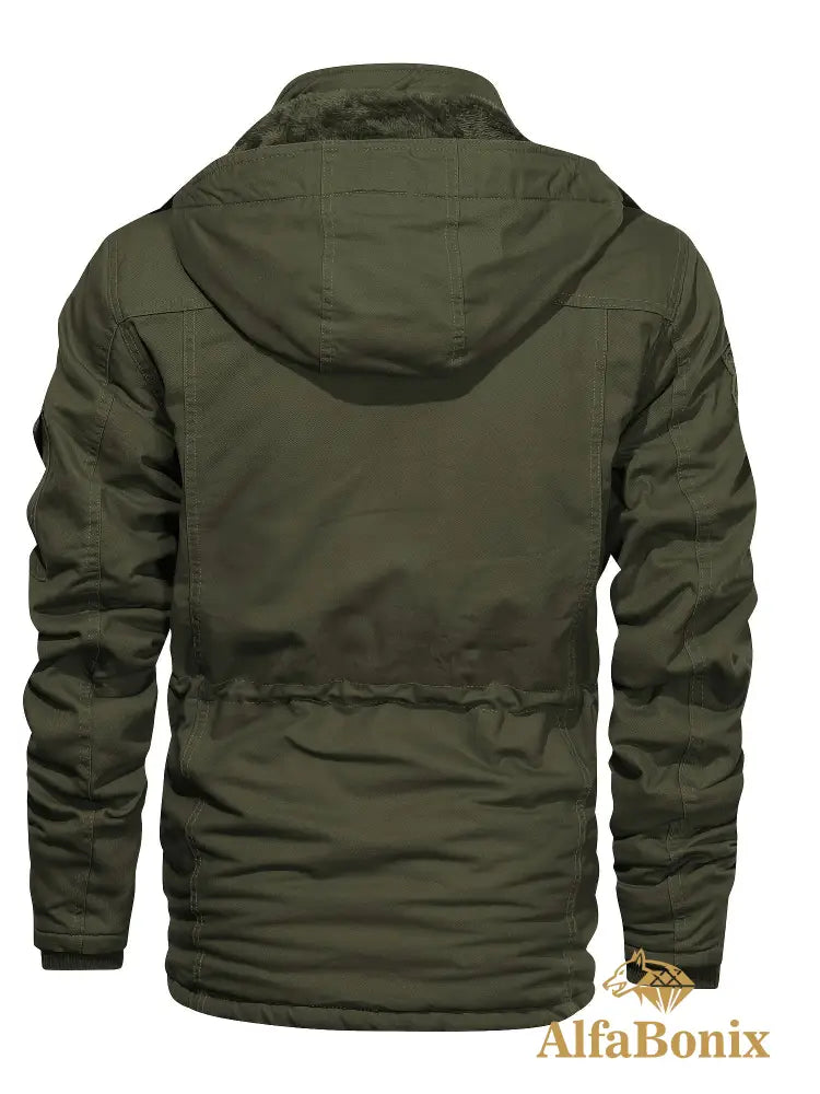 Men’S Fleece-Lined Hooded Windbreaker Jacket - Casual Warm Winter Coat with Multiple Pockets Zip-Up Design and
