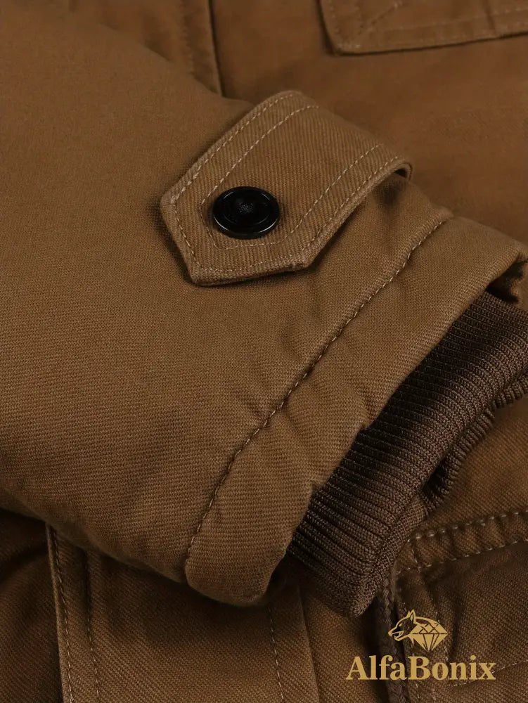 Men’S Fleece-Lined Hooded Windbreaker Jacket - Casual Warm Winter Coat with Multiple Pockets Zip-Up Design and