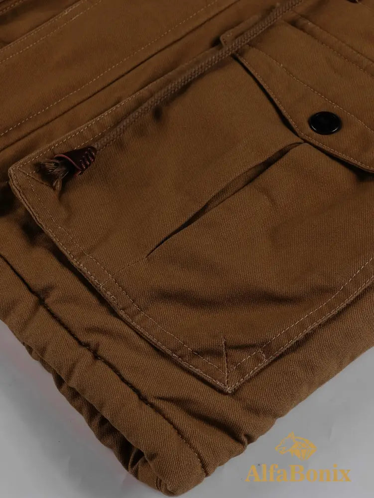 Men’S Fleece-Lined Hooded Windbreaker Jacket - Casual Warm Winter Coat with Multiple Pockets Zip-Up Design and