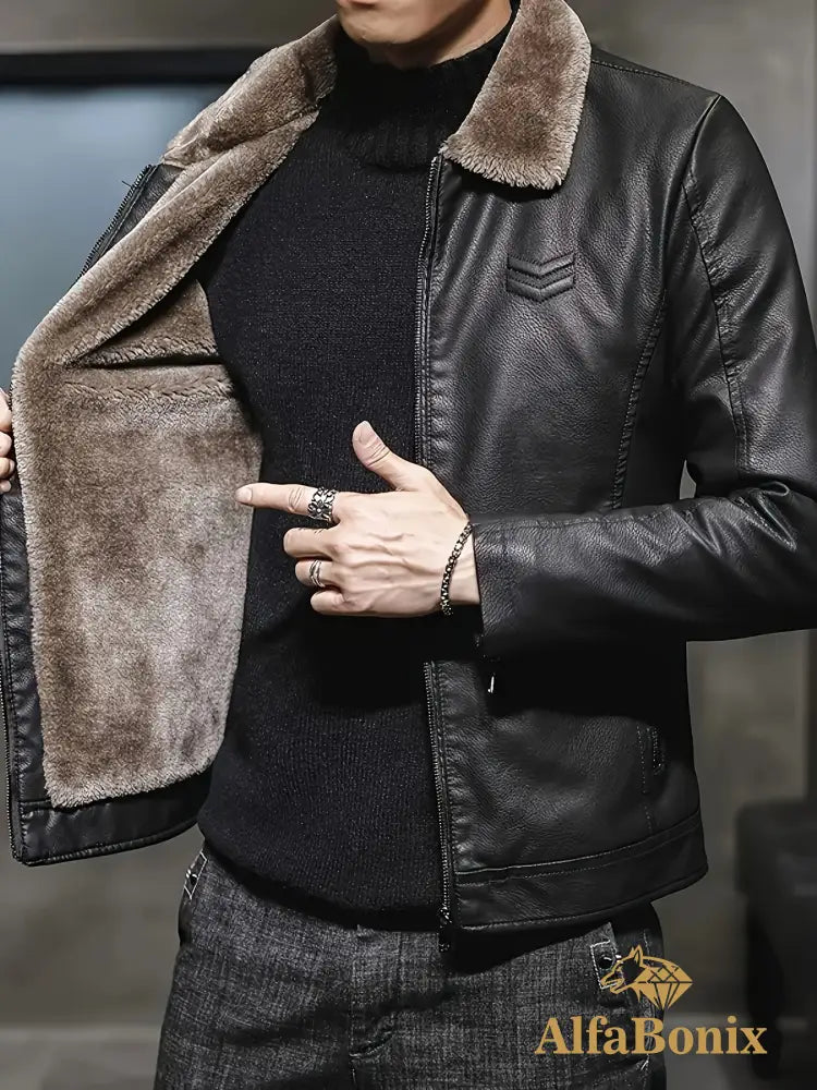 Men’S Winter Casual Jacket with Faux Fur Collar Long Sleeve Zippered Coat with Pockets Polyester Lined Regular Fit