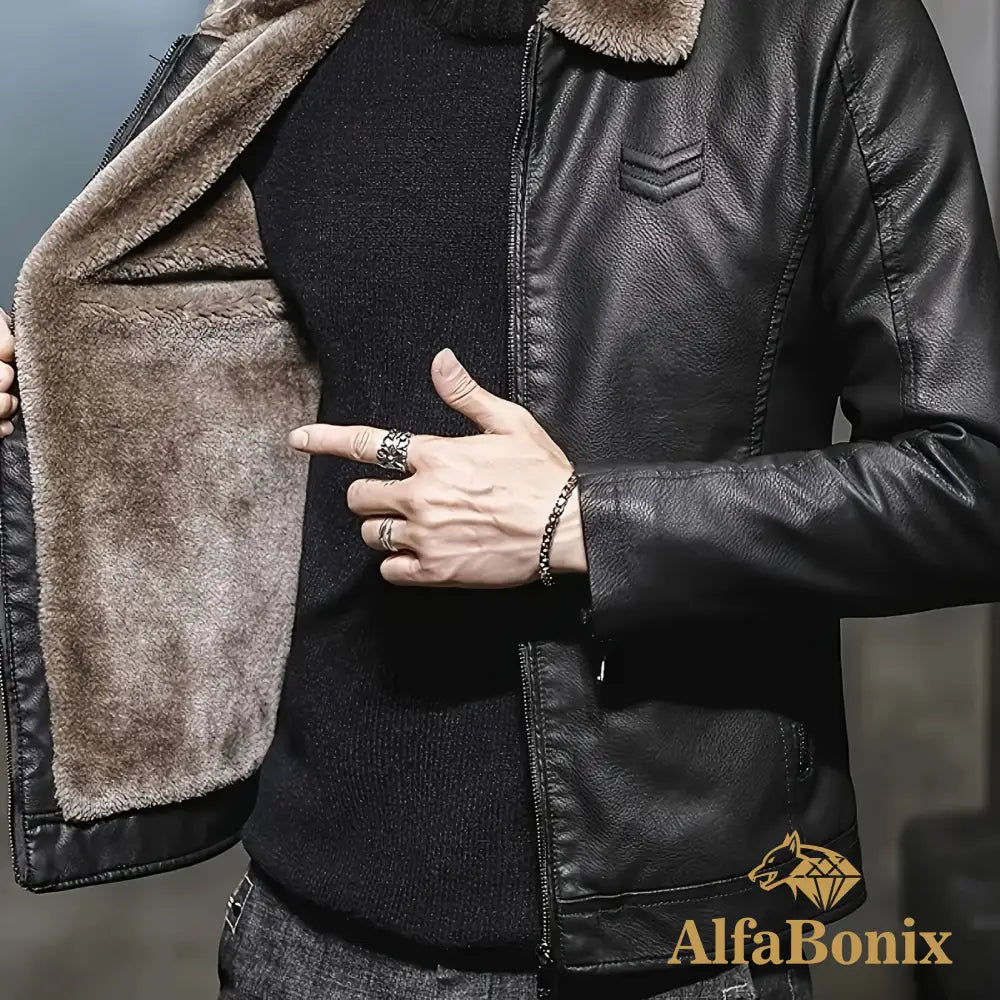 Men’S Winter Casual Jacket with Faux Fur Collar Long Sleeve Zippered Coat with Pockets Polyester Lined Regular Fit