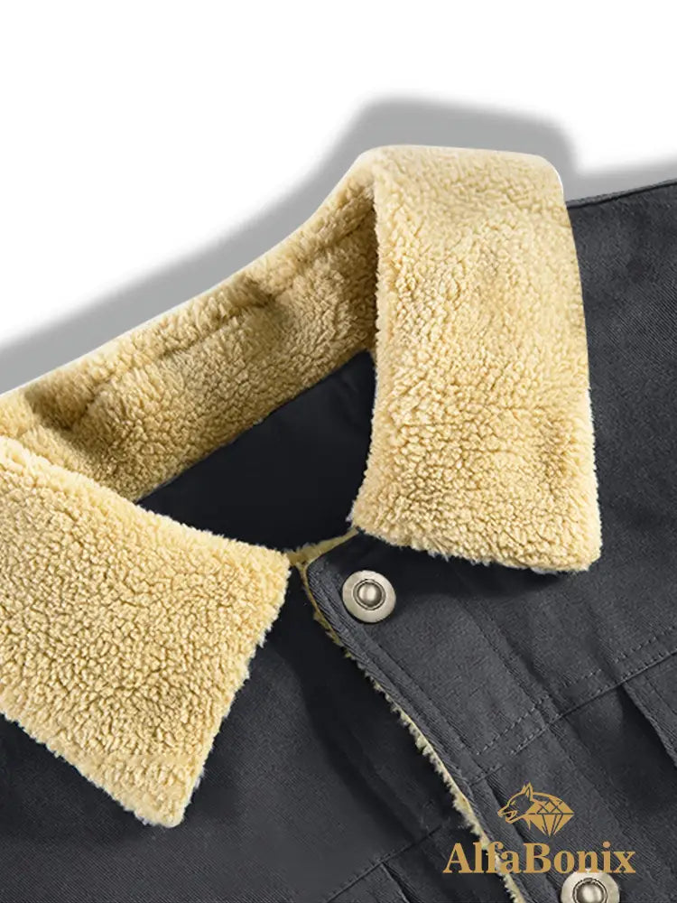 Men’S Cozy Fleece-Lined Green Jacket - Street Style Long Sleeve Button-Up with Chest Pockets Ideal for Casual Outdoor