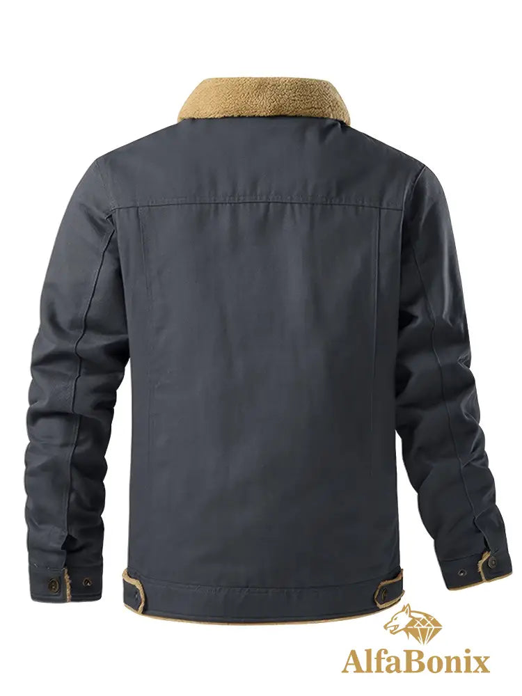 Men’S Cozy Fleece-Lined Green Jacket - Street Style Long Sleeve Button-Up with Chest Pockets Ideal for Casual Outdoor
