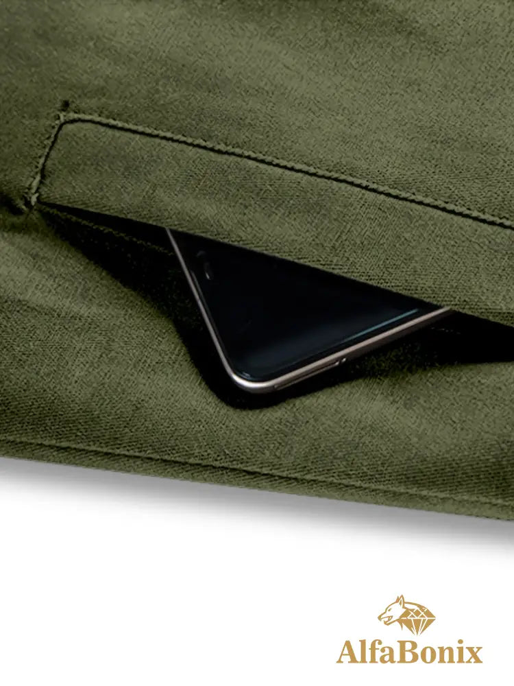 Men’S Cozy Fleece-Lined Green Jacket - Street Style Long Sleeve Button-Up with Chest Pockets Ideal for Casual Outdoor