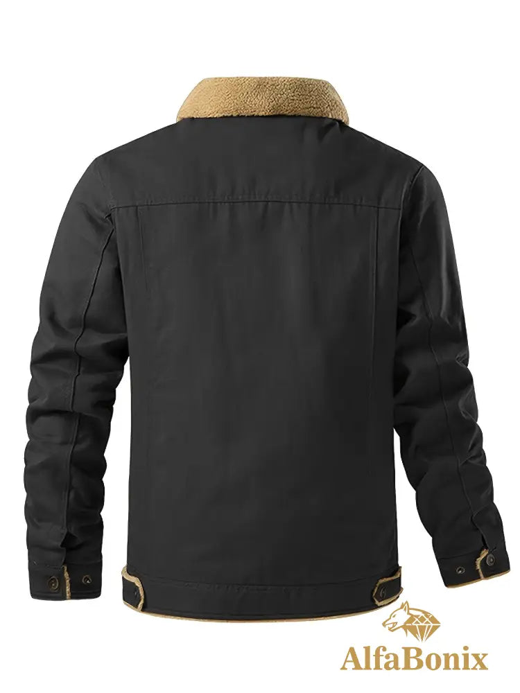 Men’S Cozy Fleece-Lined Green Jacket - Street Style Long Sleeve Button-Up with Chest Pockets Ideal for Casual Outdoor