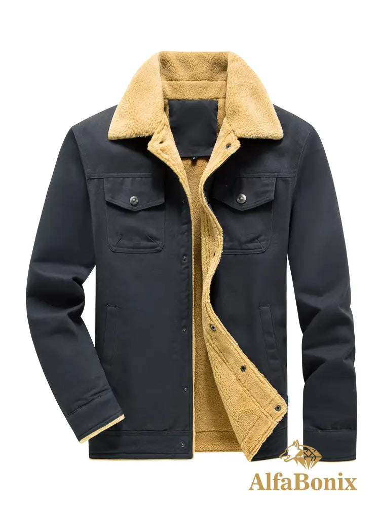 Men’S Cozy Fleece-Lined Green Jacket - Street Style Long Sleeve Button-Up with Chest Pockets Ideal for Casual Outdoor