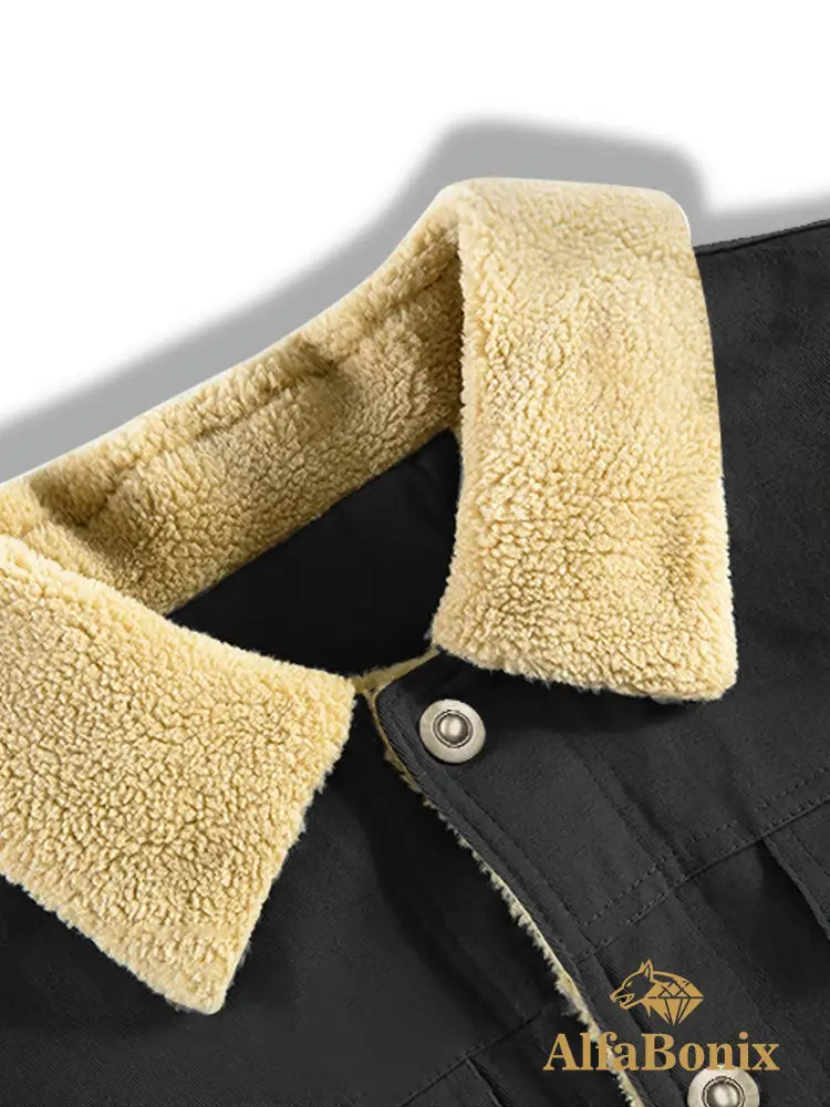 Men’S Cozy Fleece-Lined Green Jacket - Street Style Long Sleeve Button-Up with Chest Pockets Ideal for Casual Outdoor