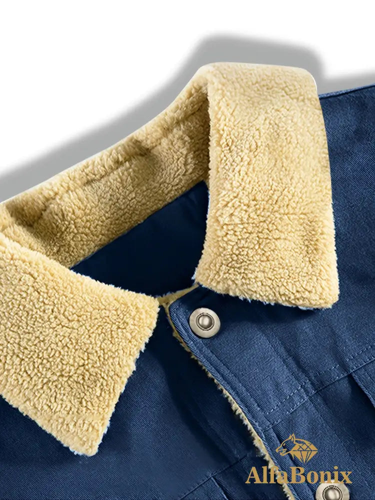 Men’S Cozy Fleece-Lined Green Jacket - Street Style Long Sleeve Button-Up with Chest Pockets Ideal for Casual Outdoor