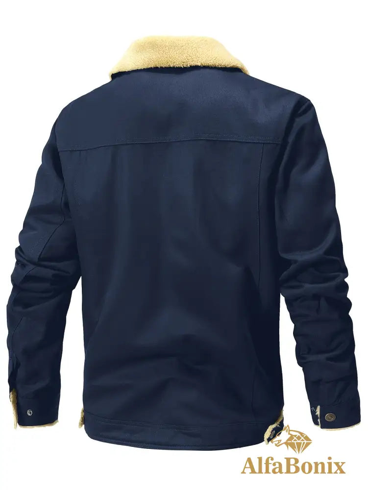 Men’S Cozy Fleece-Lined Green Jacket - Street Style Long Sleeve Button-Up with Chest Pockets Ideal for Casual Outdoor