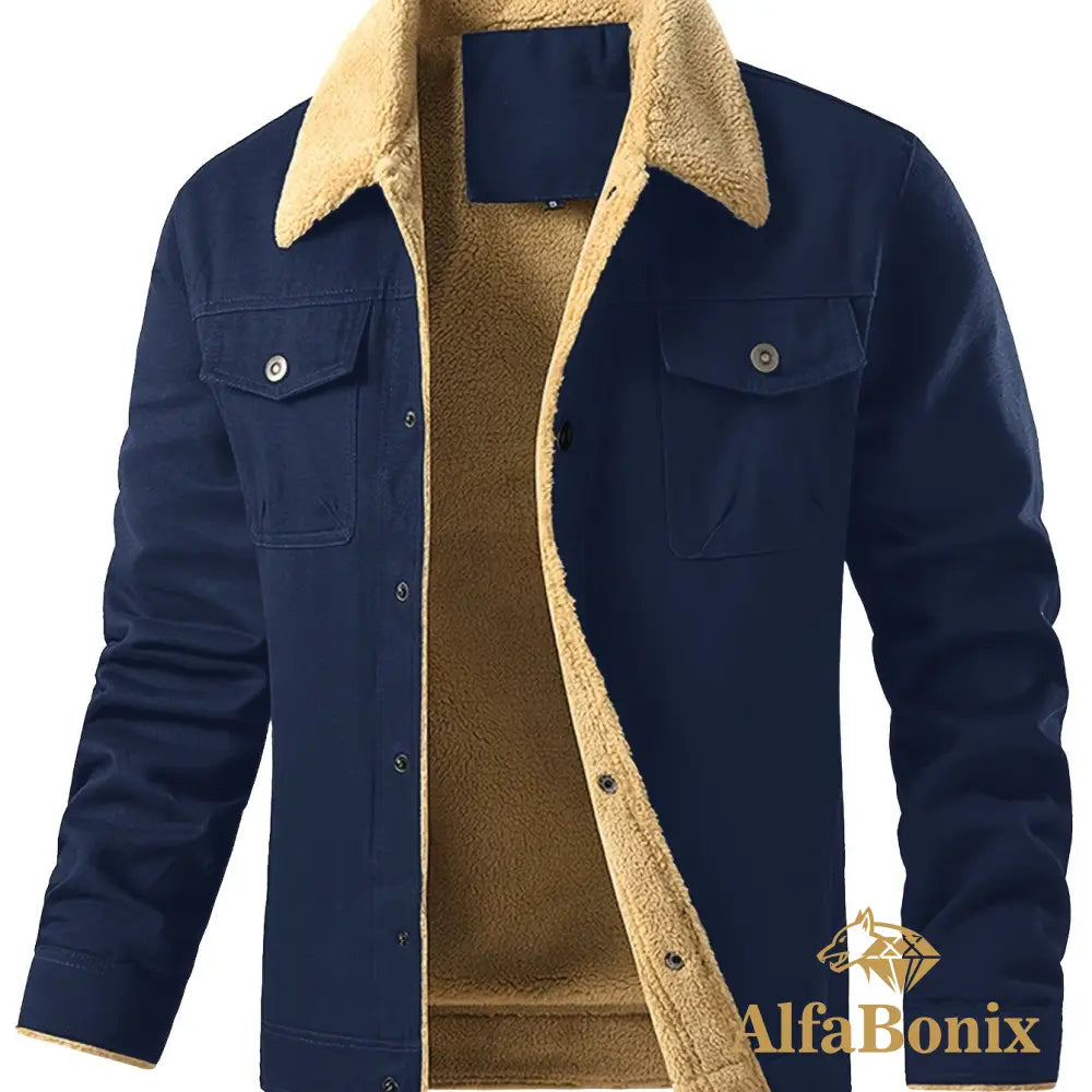 Men’S Cozy Fleece-Lined Green Jacket - Street Style Long Sleeve Button-Up with Chest Pockets Ideal for Casual Outdoor