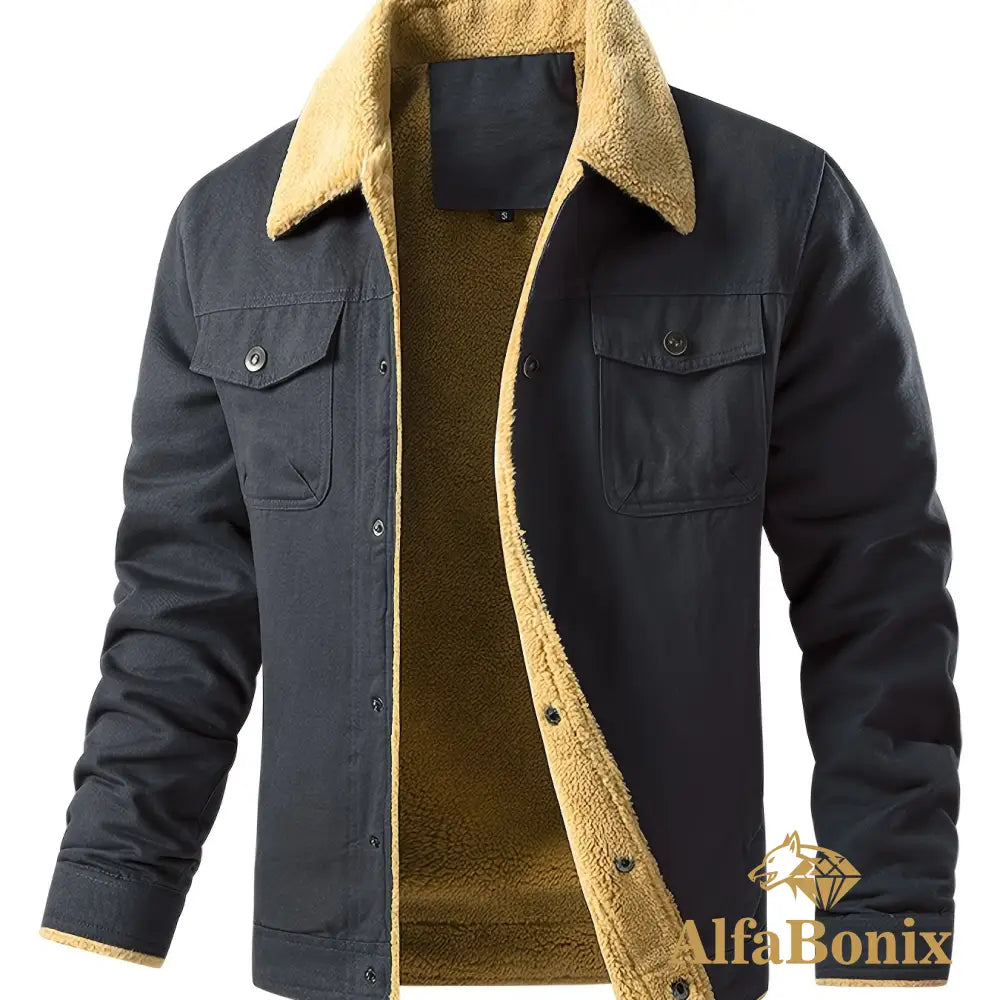Men’S Cozy Fleece-Lined Green Jacket - Street Style Long Sleeve Button-Up with Chest Pockets Ideal for Casual Outdoor
