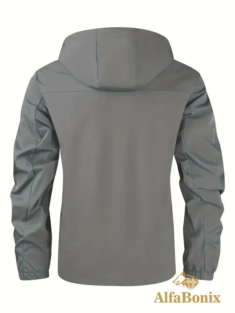 Lightweight Men’s Outdoor Casual Jacket - Navy Blue Hooded jacket with Zipper Pockets Polyester Machine Washable for