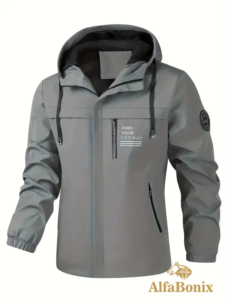 Lightweight Men’s Outdoor Casual Jacket - Navy Blue Hooded jacket with Zipper Pockets Polyester Machine Washable for