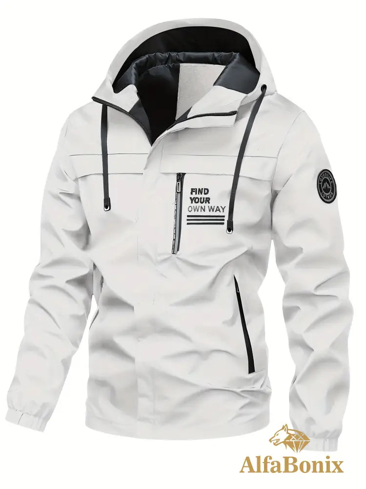 Lightweight Men’s Outdoor Casual Jacket - Navy Blue Hooded jacket with Zipper Pockets Polyester Machine Washable for