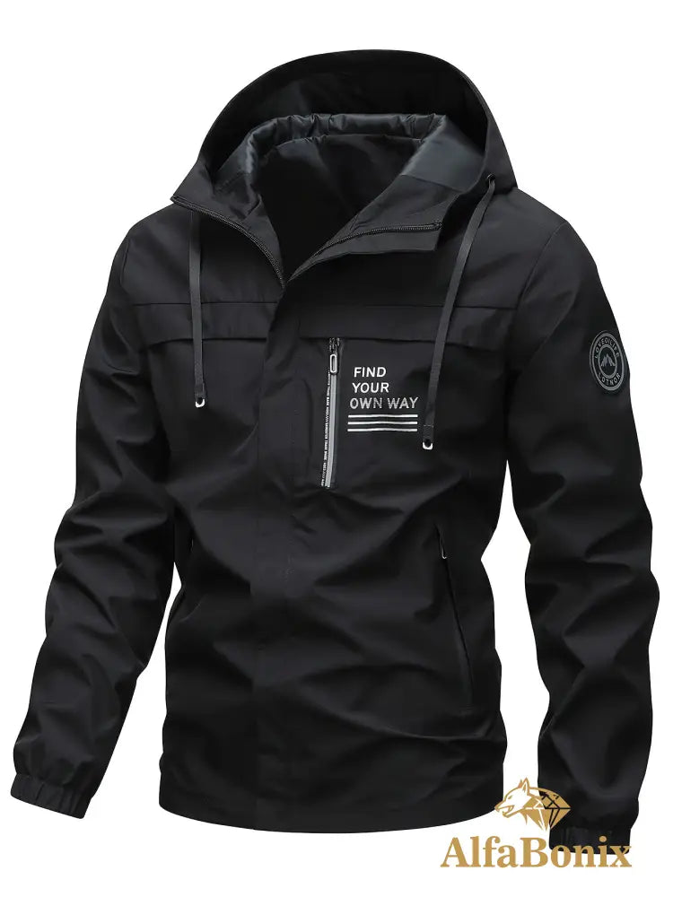 Lightweight Men’s Outdoor Casual Jacket - Navy Blue Hooded jacket with Zipper Pockets Polyester Machine Washable for