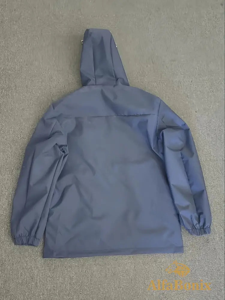 Lightweight Men’s Outdoor Casual Jacket - Navy Blue Hooded jacket with Zipper Pockets Polyester Machine Washable for