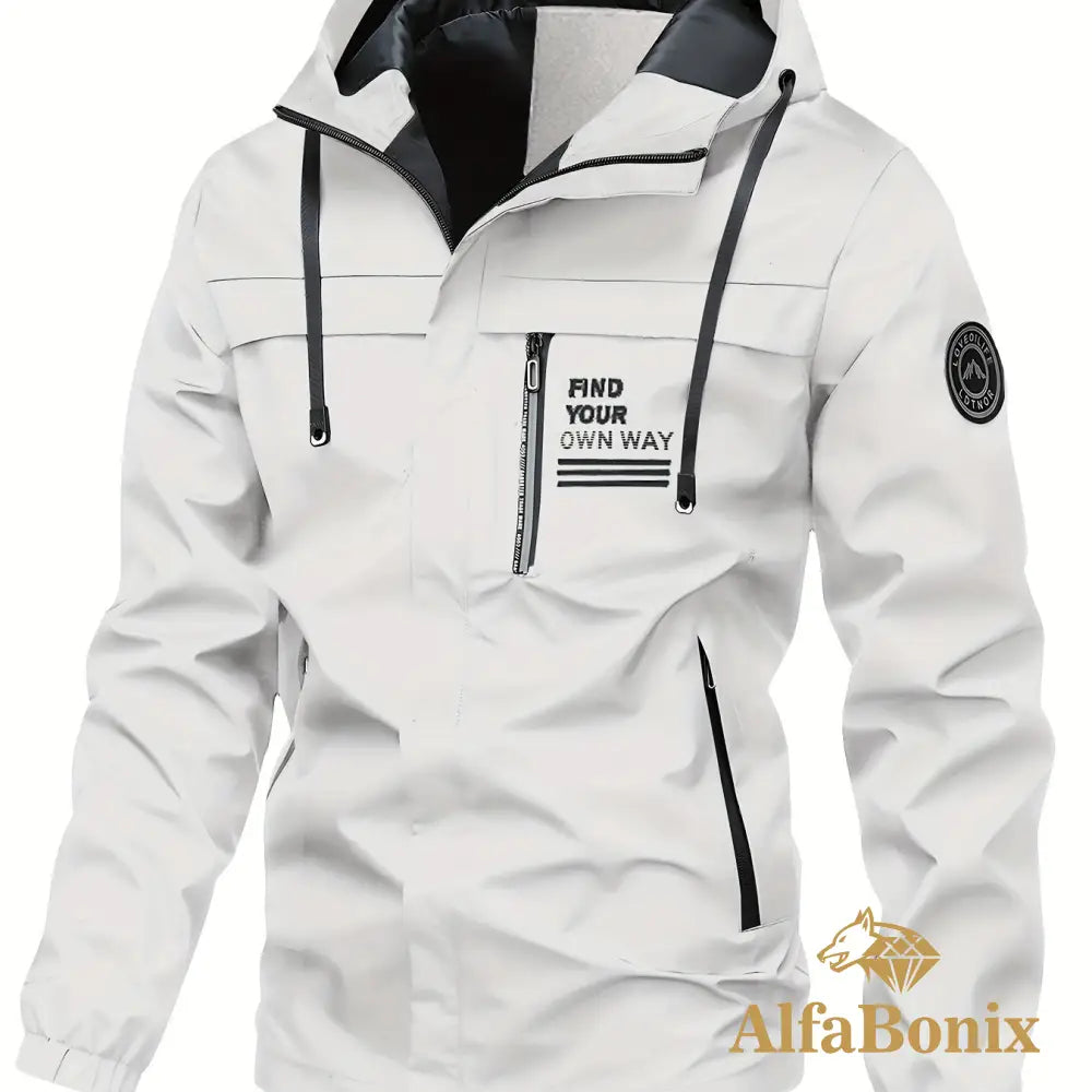Lightweight Men’s Outdoor Casual Jacket - Navy Blue Hooded jacket with Zipper Pockets Polyester Machine Washable for