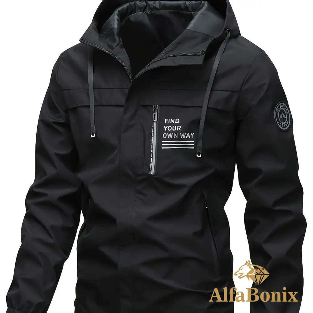 Lightweight Men’s Outdoor Casual Jacket - Navy Blue Hooded jacket with Zipper Pockets Polyester Machine Washable for